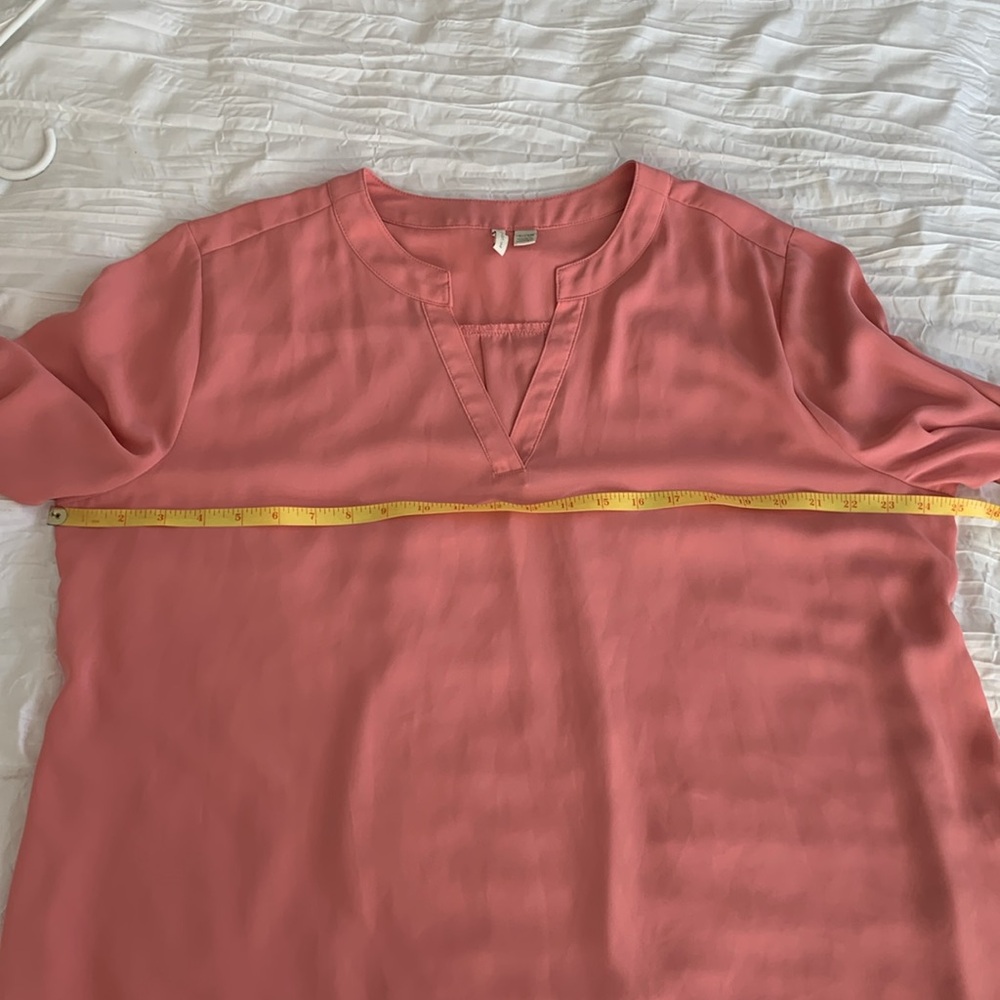 CATO Women’s PLUS Blouse Coral Split Neck‎ Button Sleeve High/Low Hem 18/20W - Picture 11 of 14